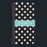Svartvit Polka dots #2 Turquise Namn Monogram Plånboksfodral<br><div class="desc">Black and White Polka dots Mönster #2, Turquise Aqua Ribbon Namn Monogram-etikett Anpassa detta med ditt namn, monogram eller annan text. Du kan också ändra typsnitt, justera teckenstorlekar och färg, flytta och rotera texten osv. Observera att detta är en digitalt skapat grafisk design som överförs till den underliggande produkten. Själva...</div>