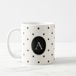 Svartvit Polka dots, Antique White Monogrammed Kaffemugg