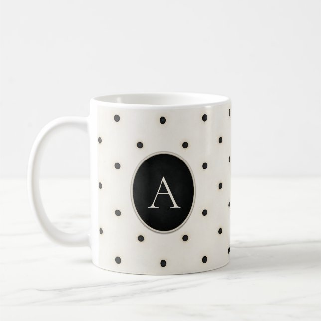 Svartvit Polka dots, Antique White Monogrammed Kaffemugg (Vänster)