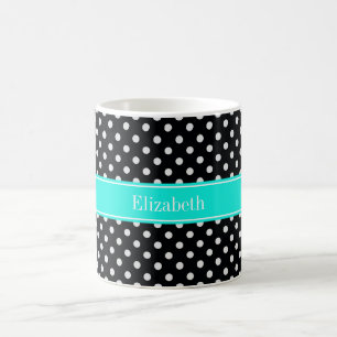 Svartvit Polka dots Aqua Namn Monogram7 Kaffemugg