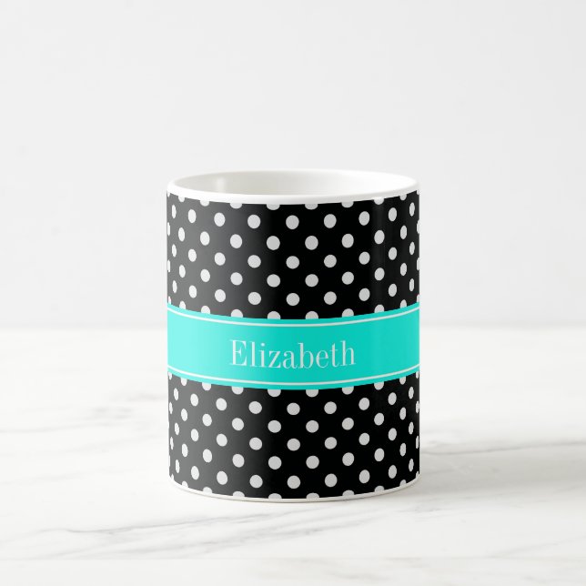 Svartvit Polka dots Aqua Namn Monogram7 Kaffemugg (Center)