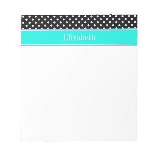 Svartvit Polka dots Aqua Namn Monogram Anteckningsblock (Framsida)