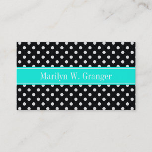 Svartvit Polka dots Aqua Namn Monogram Visitkort