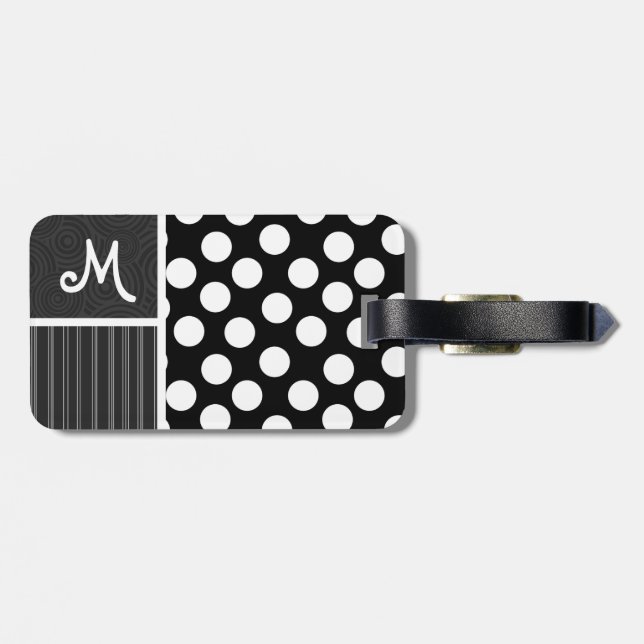 Svartvit Polka dots Bagagebricka (Baksida Vågrät)
