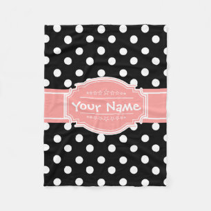 Svartvit Polka dots Coral Personlig Namn Fleecefilt
