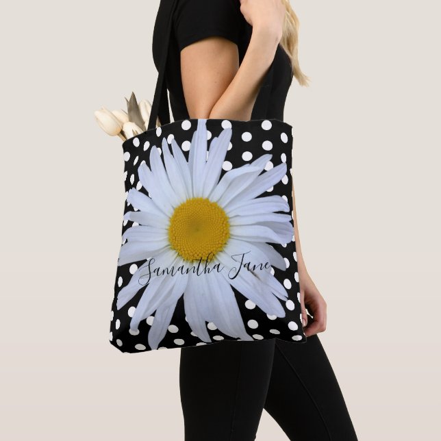 Svartvit Polka dots Daisy, Anpassningsbar Tygkasse (Närbild)