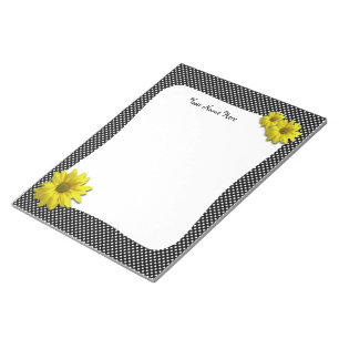Svartvit polka dots för gul daisy anteckningsblock