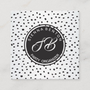 Svartvit polka dots för Monogram Fyrkantigt Visitkort