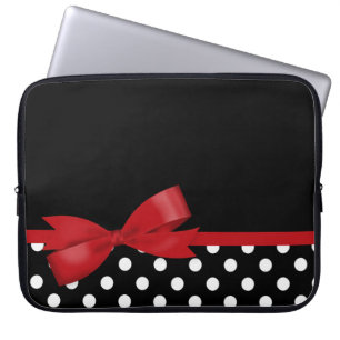 Svartvit polka dots för röd pilbåge laptop fodral