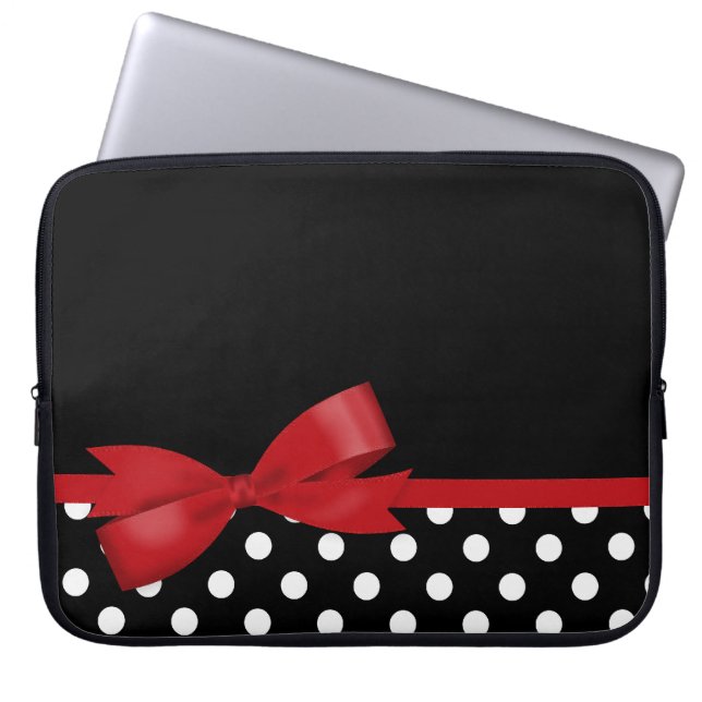 Svartvit polka dots för röd pilbåge laptop fodral (Framsidan)
