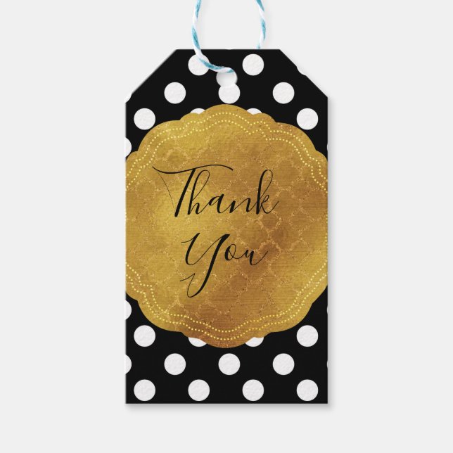 Svartvit Polka dots Guld Glam Party Presentetikett (Framsidan)