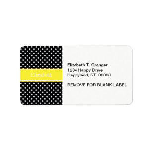 Svartvit Polka dots Gult Namn Monogram Adressetikett