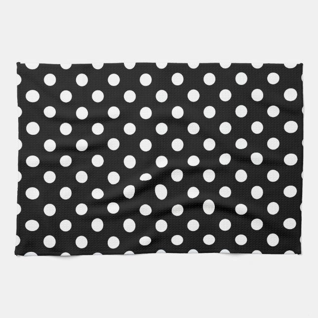 Svartvit polka dots kökshandduk (Horisontell)