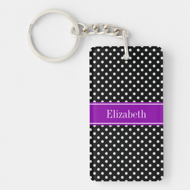 Svartvit Polka dots Lila Namn Monogram (Framsidan)
