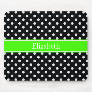 Svartvit Polka dots Lime Namn Monogram Musmatta