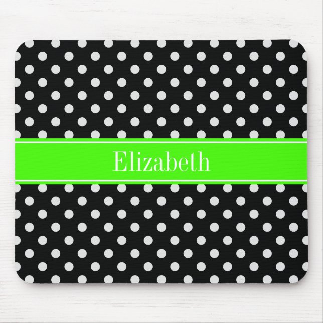 Svartvit Polka dots Lime Namn Monogram Musmatta (Framsidan)