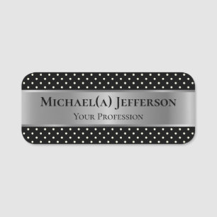Svartvit Polka dots: lyxmetalliskt Silver Namnbricka