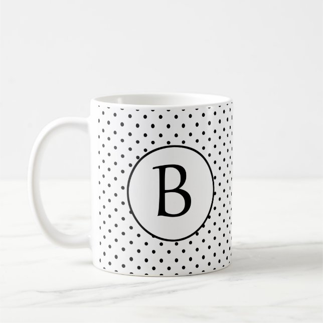 Svartvit Polka dots med Monogram Kaffemugg (Vänster)