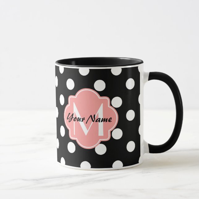 Svartvit Polka dots med Rosa Monogram Mugg (Höger)