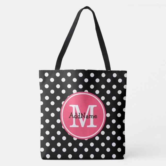 Svartvit Polka dots med Rosa Monogram Tygkasse (Framsida)