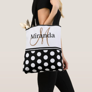 Svartvit Polka dots-monogramskript Tygkasse
