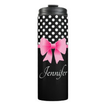 Svartvit Polka dots Mönster Rosa Bow Namn