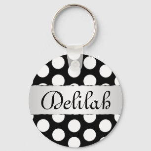 Svartvit Polka dots namn monogram Nyckelring