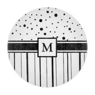 Svartvit Polka dots och Rand Monogrammed