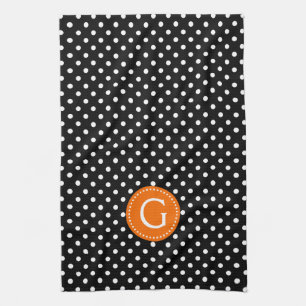 Svartvit Polka dots Orange, dekorfärg Kökshandduk