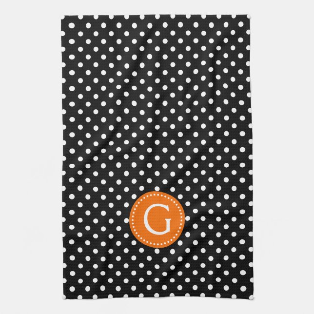 Svartvit Polka dots Orange, dekorfärg Kökshandduk (Vertikal)