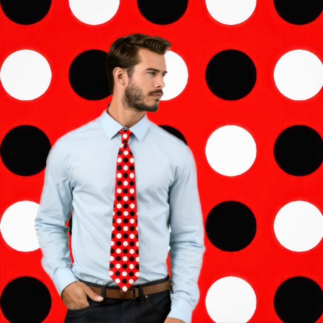 Svartvit Polka dots på Red Tie Slips (Man wears a "Black and White Polka Dots on Red Tie."
)