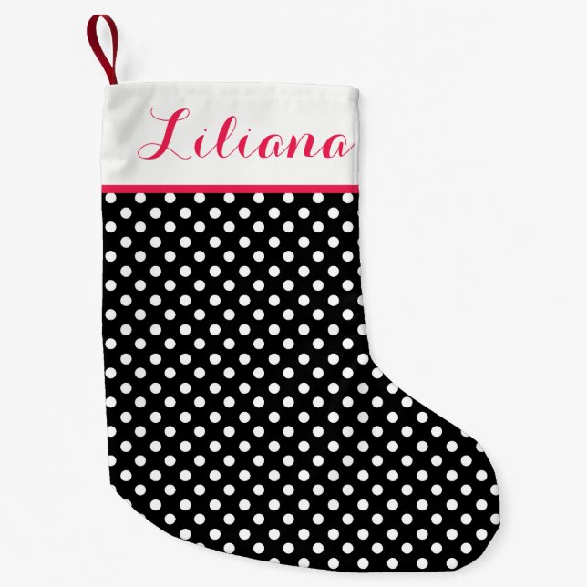 Svartvit Polka dots, Personlig Liten Julstrumpa (Framsidan)