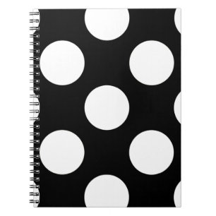 Svartvit Polka dots, Polka Dot Mönster Anteckningsbok Med Spiral
