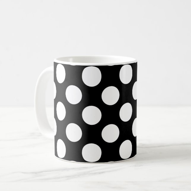 Svartvit Polka dots, Polka Dot Mönster Kaffemugg (Framsida vänster)