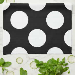 Svartvit Polka dots, Polka Dot Mönster Kökshandduk