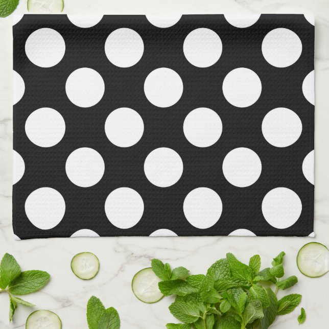 Svartvit Polka dots, Polka Dot Mönster Kökshandduk (Vikta)