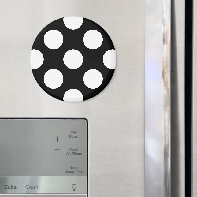 Svartvit Polka dots, Polka Dot Mönster Magnet (In Situ (Fridge))