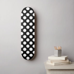 Svartvit Polka dots, Polka Dot Mönster Mini Skateboard Bräda 18,5 Cm