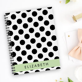 Svartvit Polka dots, prickad, ditt namn Anteckningsbok