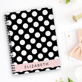 Svartvit Polka dots, prickad, ditt namn Anteckningsbok