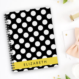 Svartvit Polka dots, prickad, ditt namn Anteckningsbok