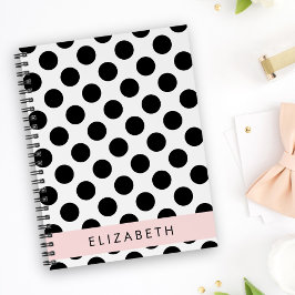 Svartvit Polka dots, prickad, ditt namn Anteckningsbok