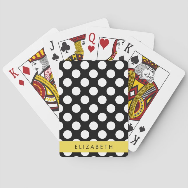 Svartvit Polka dots, prickad, ditt namn Casinokort (Baksidan)