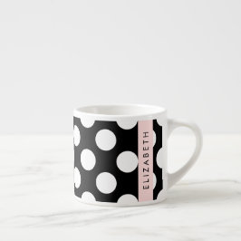 Svartvit Polka dots, prickad, ditt namn Espressomugg
