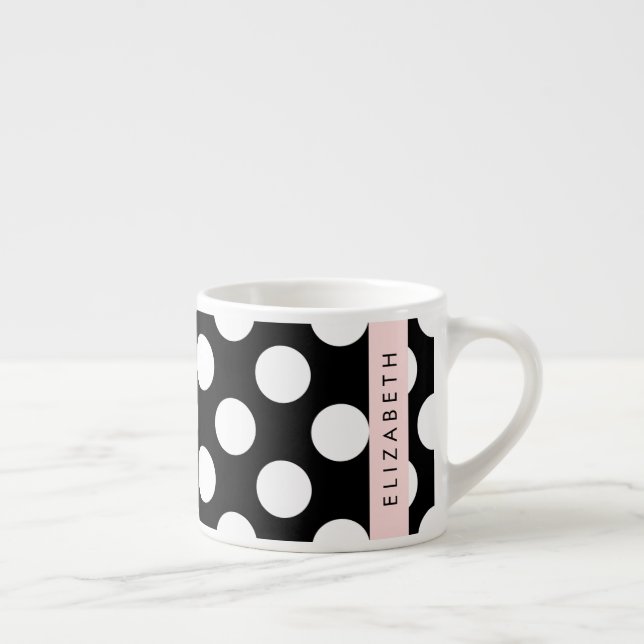 Svartvit Polka dots, prickad, ditt namn Espressomugg (Höger)