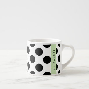 Svartvit Polka dots, prickad, ditt namn Espressomugg