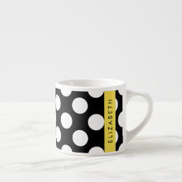 Svartvit Polka dots, prickad, ditt namn Espressomugg