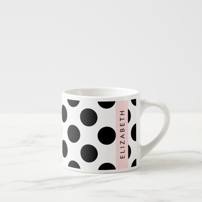 Svartvit Polka dots, prickad, ditt namn Espressomugg (Höger)