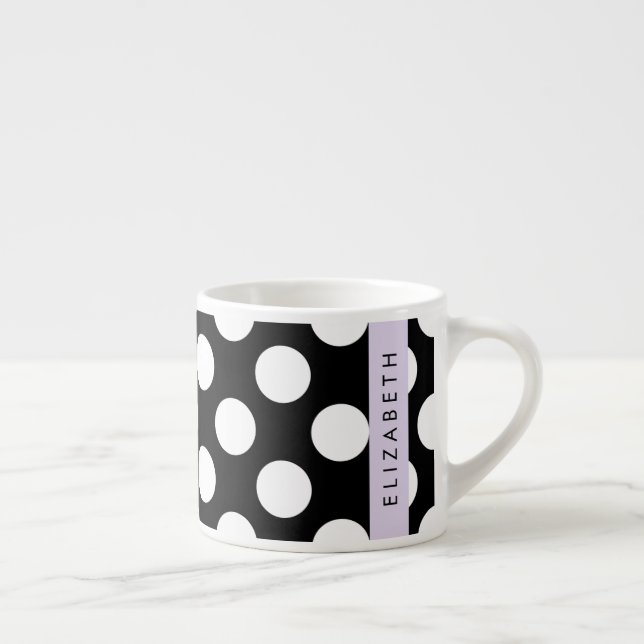 Svartvit Polka dots, prickad, ditt namn Espressomugg (Höger)