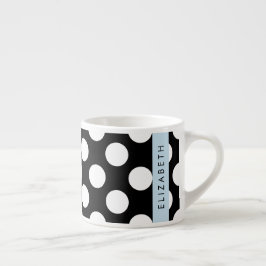 Svartvit Polka dots, prickad, ditt namn Espressomugg